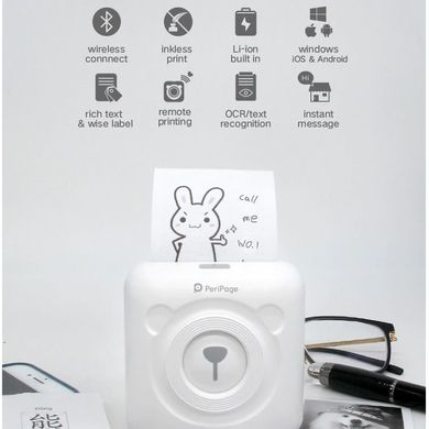 Портативный bluetooth термопринтер для смартфона PeriPage A6, белый