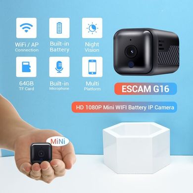 Мини камера wifi беспроводная Escam G16 2 Мп, 720P, с аккумулятором 3200 мАч на 16 часов работы